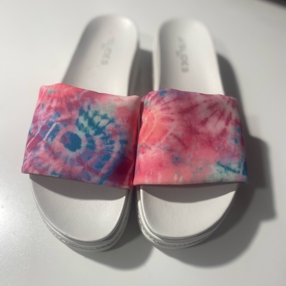 J Slides Blue Pink Tie Dye Brit Stretch Chunky Platform Slip On Sandals NWOT 8.5 - Picture 3 of 16